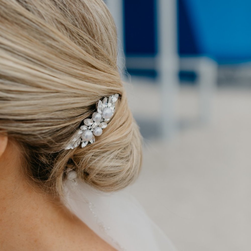 Faux pearl and rhinestone barrette